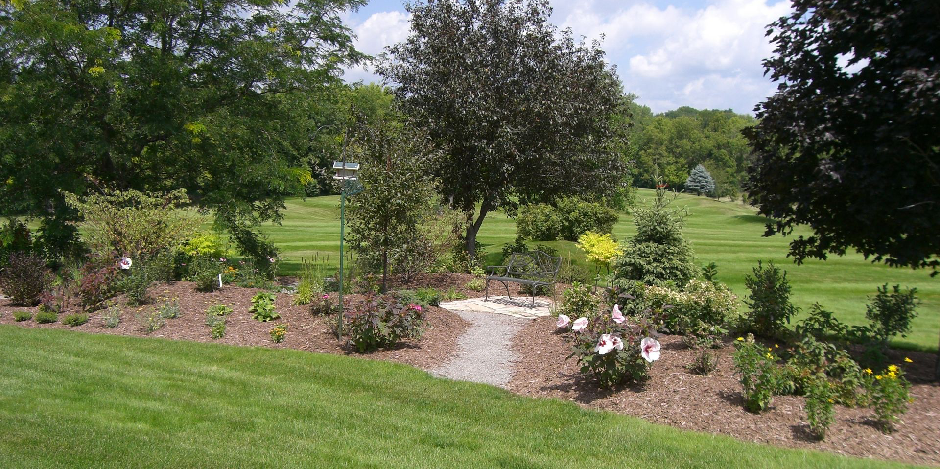 fall perennial planting with sedum, ornamental grass, and rudbeckia
